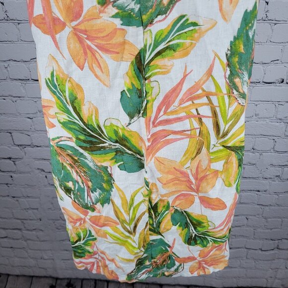 Nicole Miller Multicolor 100% Linen Leaf Print Flutter Sleeve Shift Dress XS - Picture 7 of 10